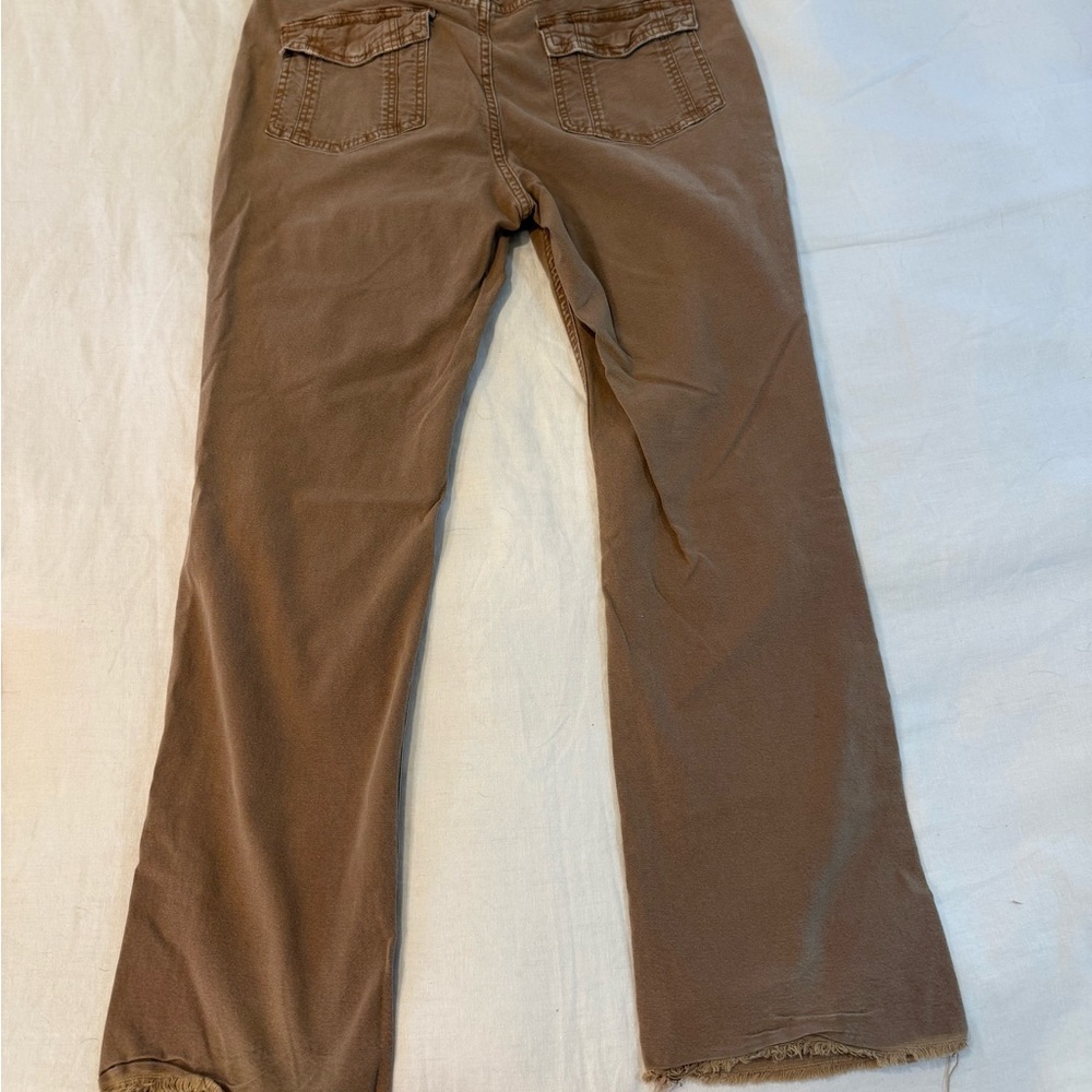Pilcro Anthropologie Wide Leg Flare Utility Pants Brown Ochre Raw Hem Boho - Picture 5 of 12